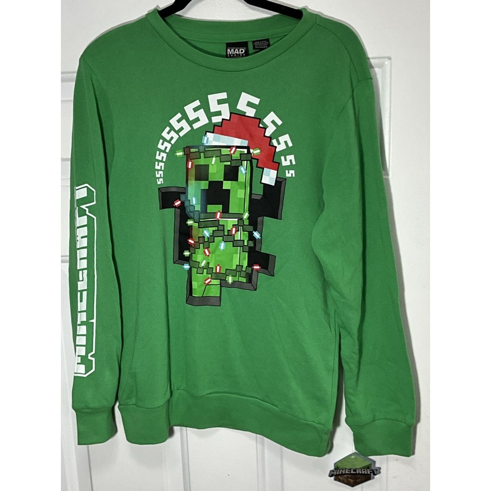 Mad Engine Minecraft Christmas Sweatshirt Green with MINECRAFT Size Xl New W/tag